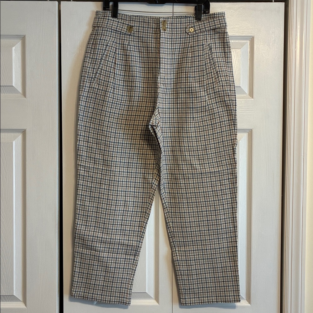 Sundance Women's Plaid Chinos - Blue and Cream, NWOT